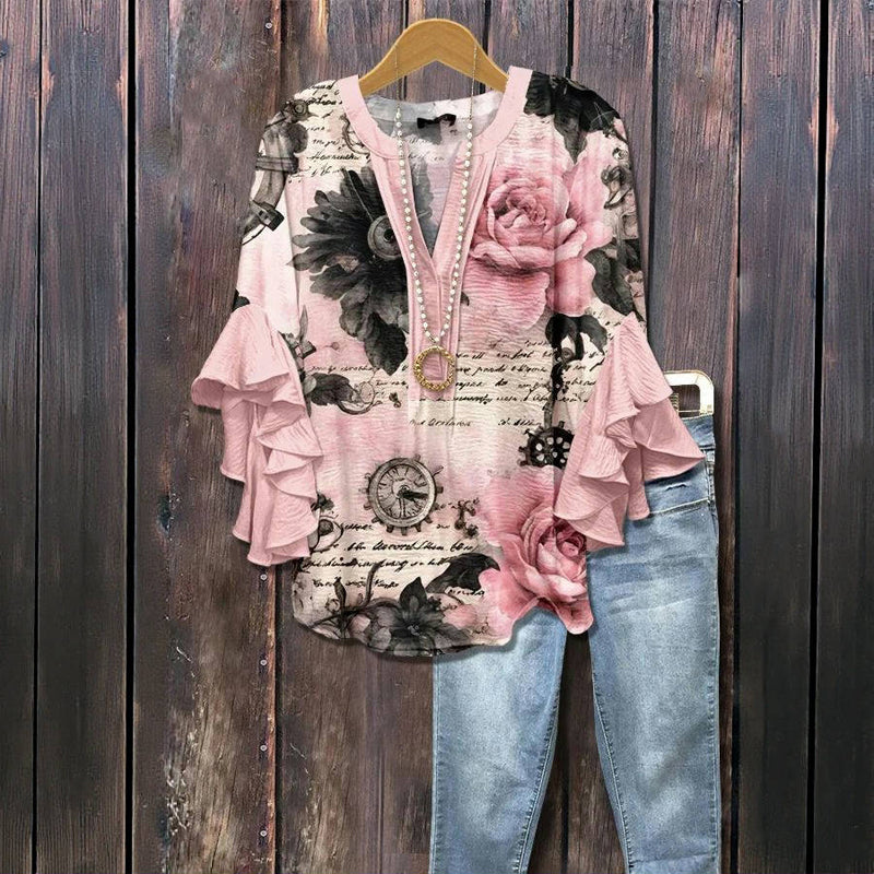 Vintage Floral Print Blouse