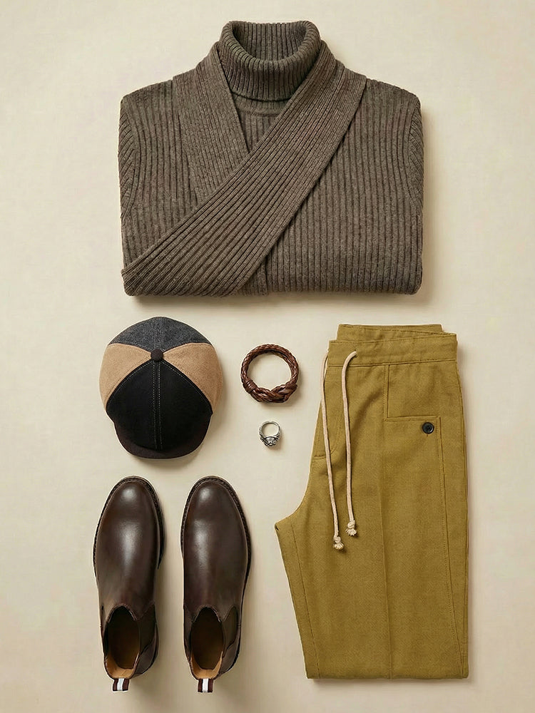 Minimalism Turtleneck Scarf-Decorated Knit Undershirt