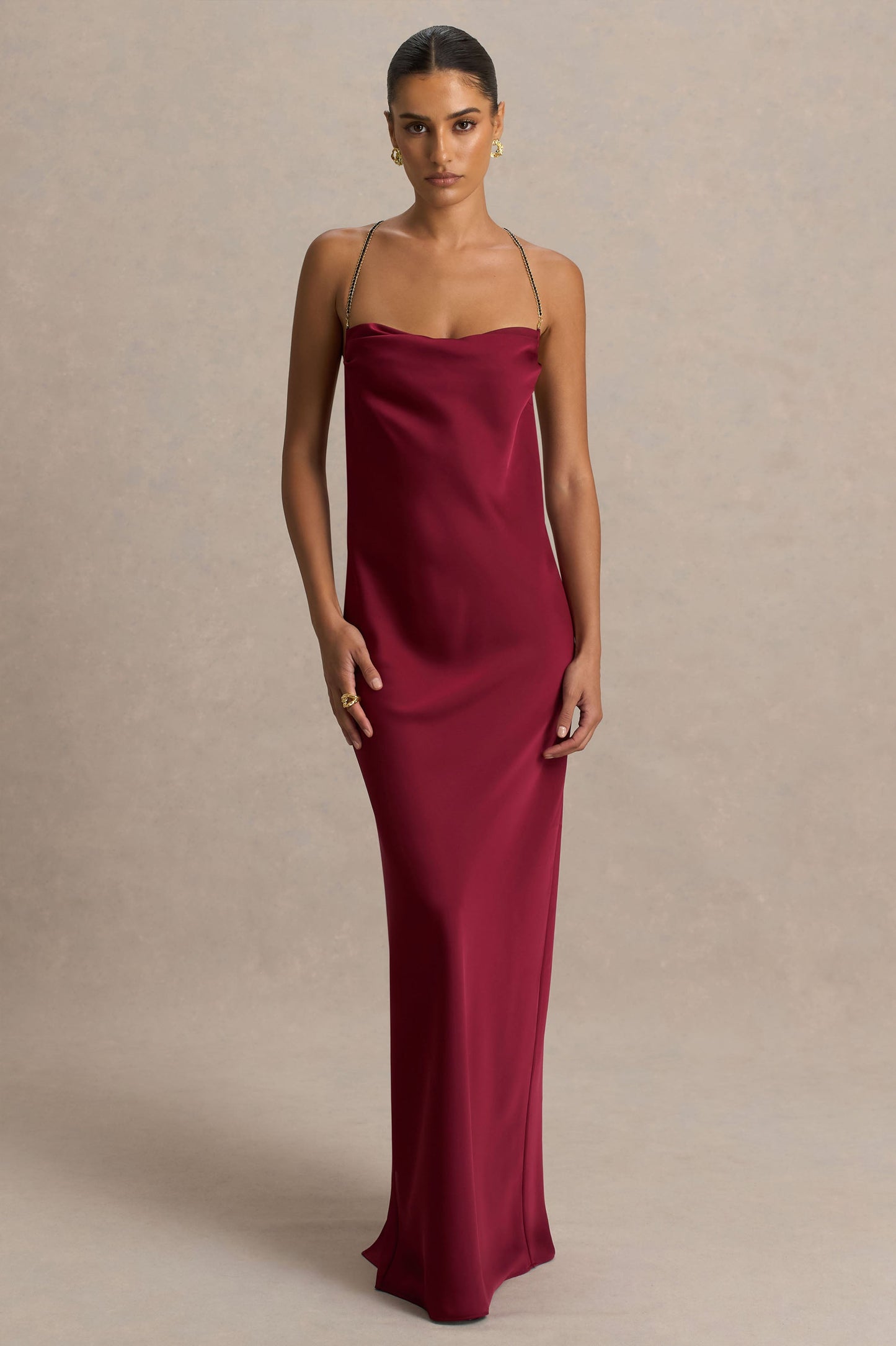 Cher | Burgundy Satin Square-Neck