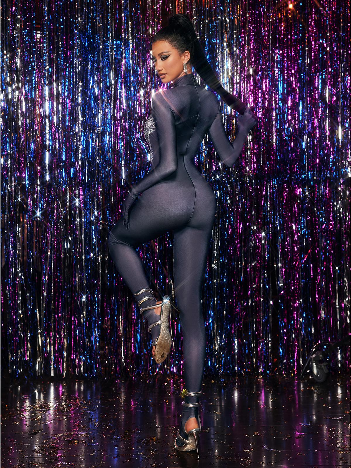 Chesten Long Sleeve Rhinestone Embellished Jumpsuit