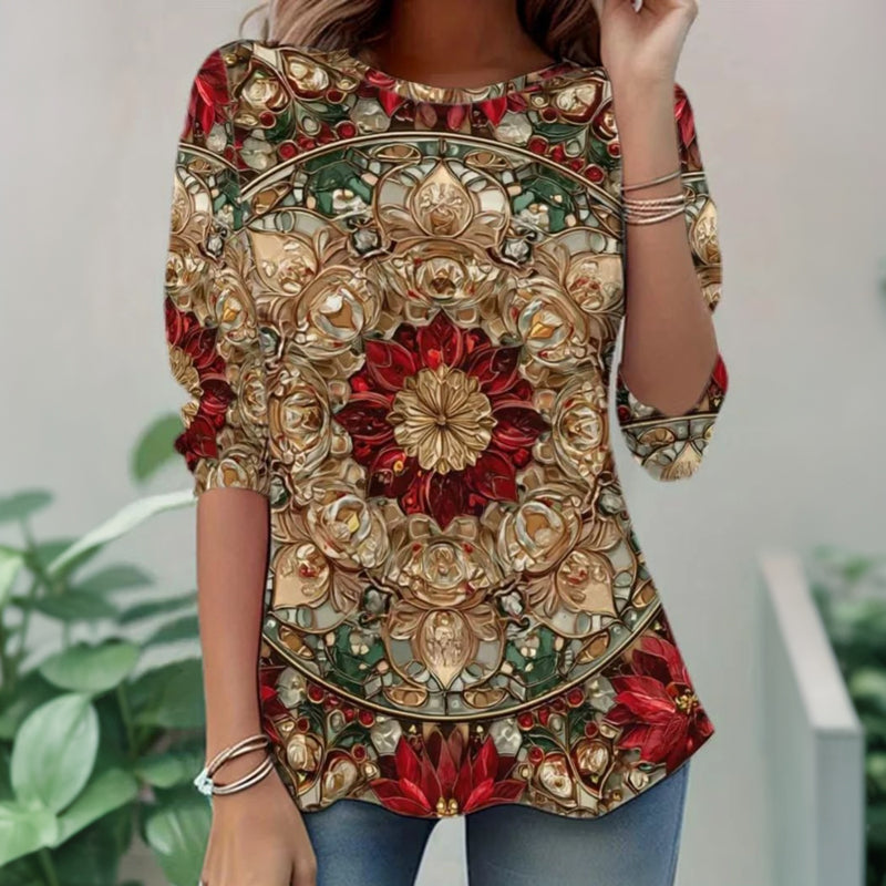 【Long Sleeve】Vintage Floral Print T-Shirt