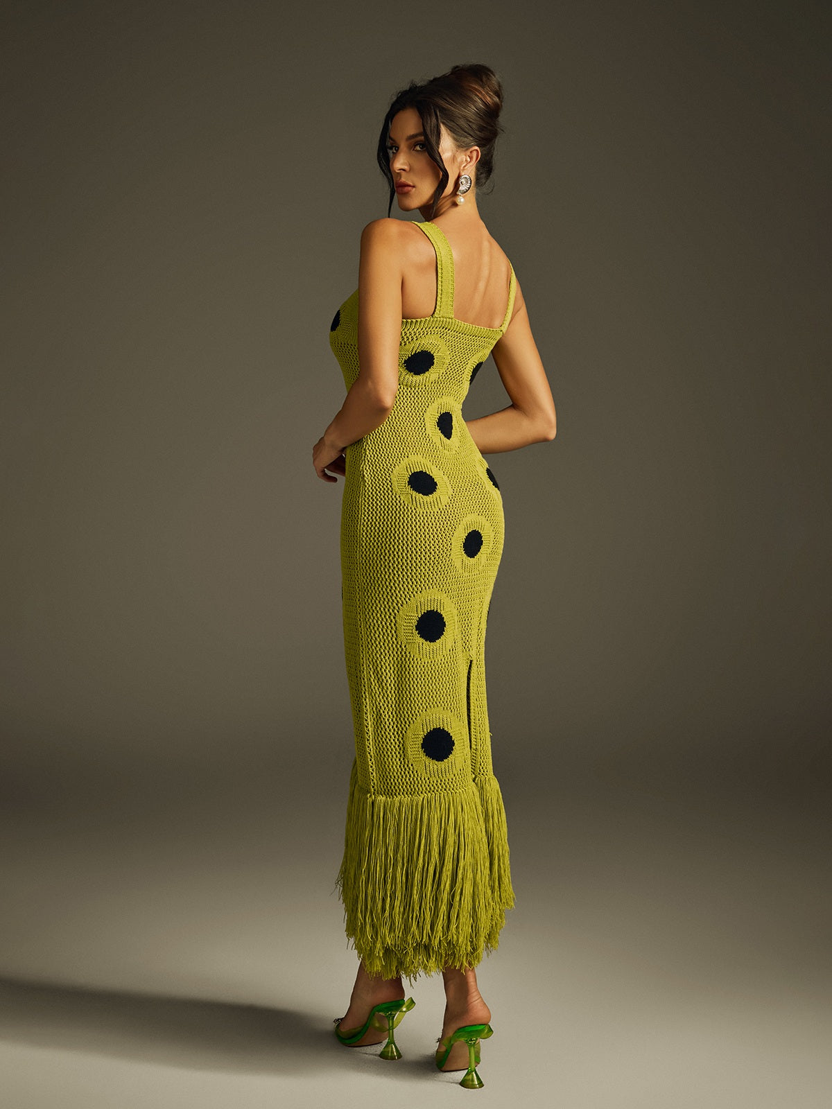 Gaelion Dot Fringe Knitted Midi Dress