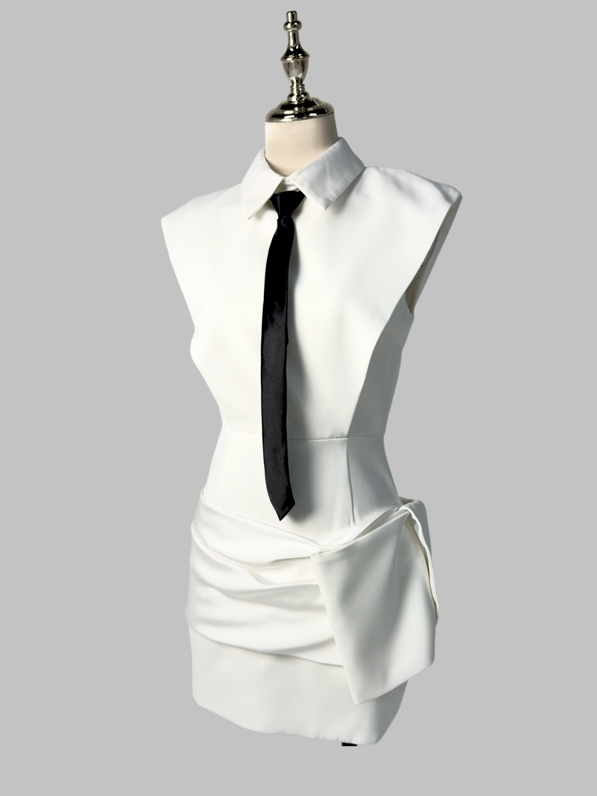 Lazaro Folded Collar Bow Mini Dress