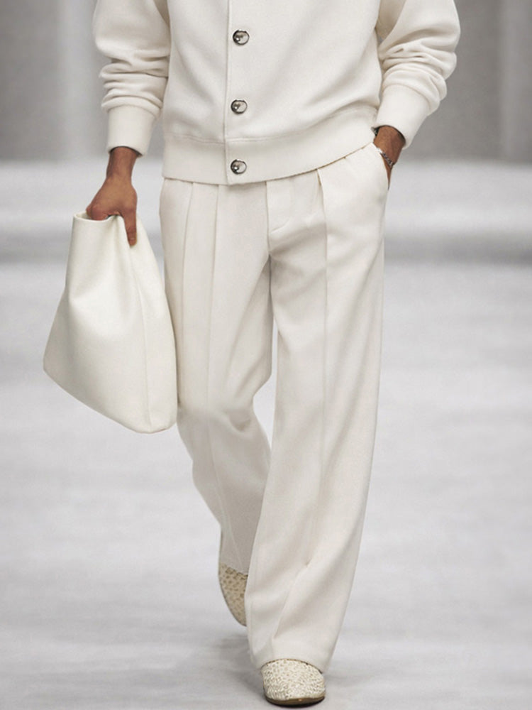 Elegant Button Accent Turtleneck Top Pants Set