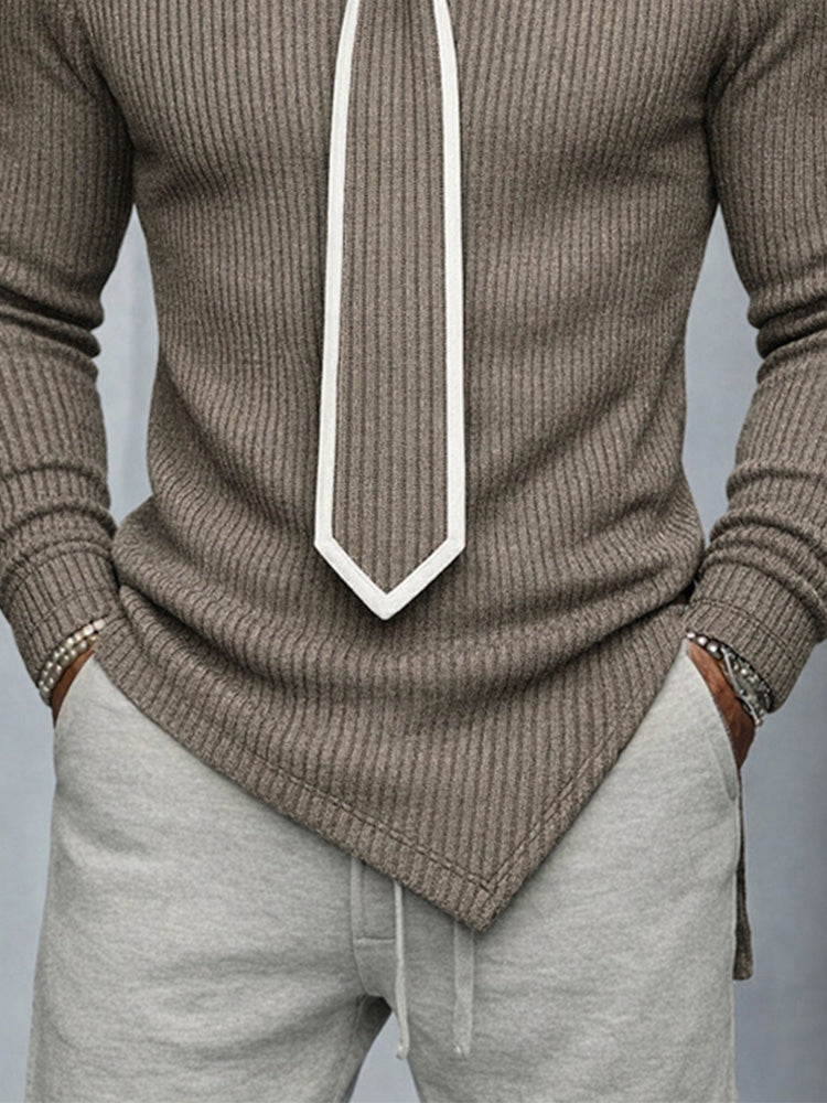 Mordern Contrast Detachable Tie Design Knit Top