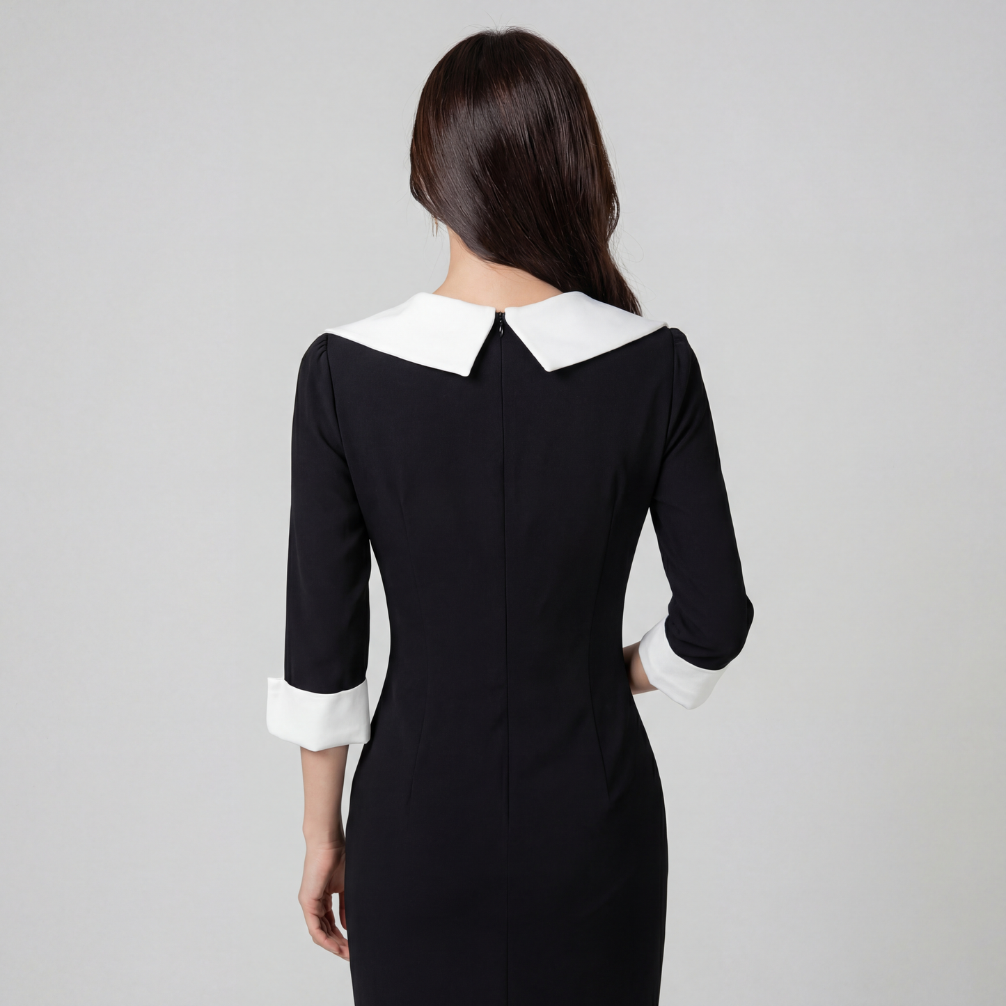 Tailored Contrast Collar Midi Dress