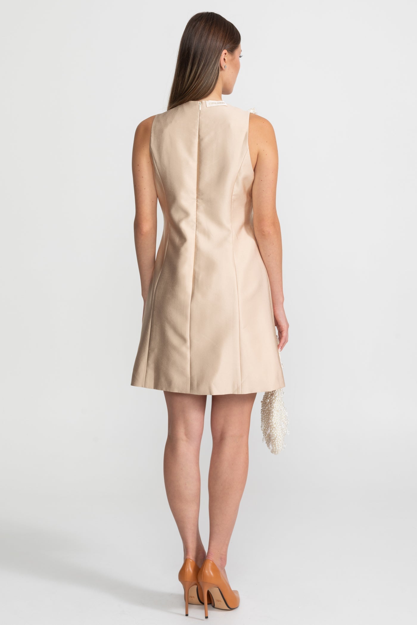 Lace Bib Detail Mini Dress – Nude