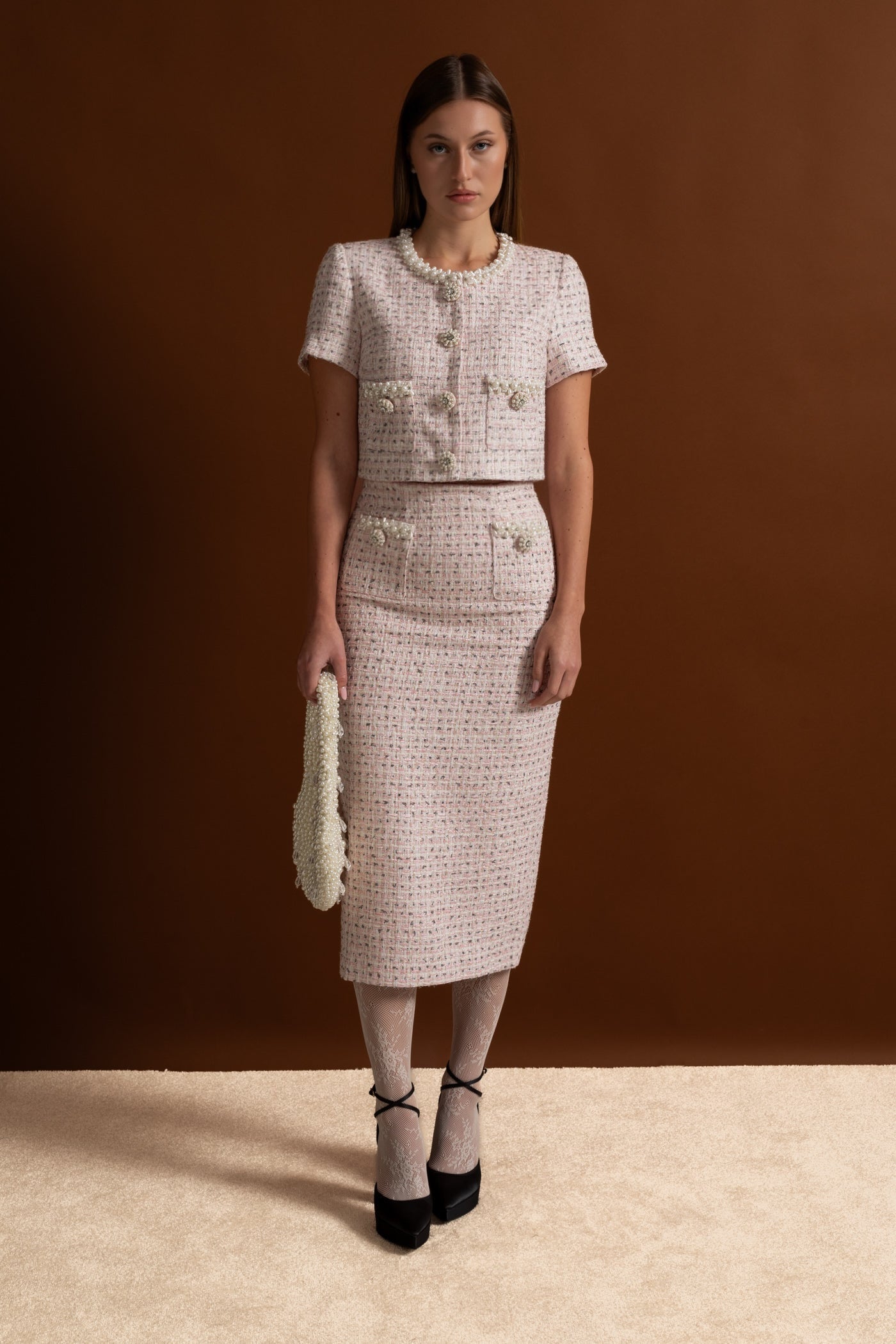 High-waisted Midi Skirt With Structured Waistband - Pink