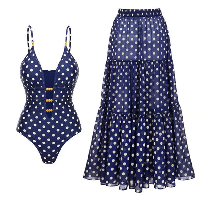 Belle Riviera Polka-Dot One-Piece & Skirt Set