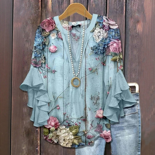 Vintage Floral Print Blouse