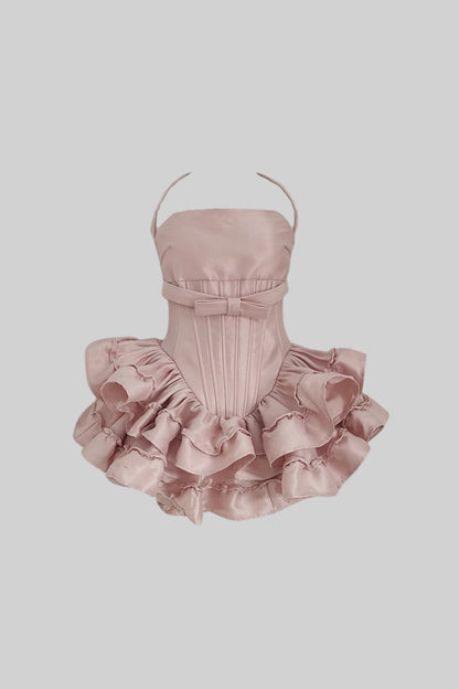 Mini Corset Dress With Ruffled Skirt And Fitted Bodice - Pink