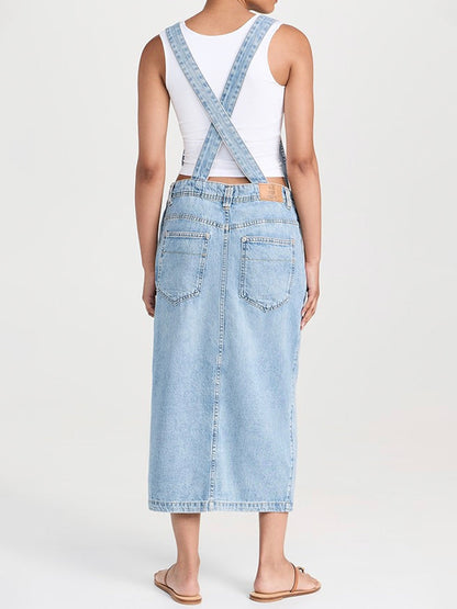 Front Slit Denim Overall Dress