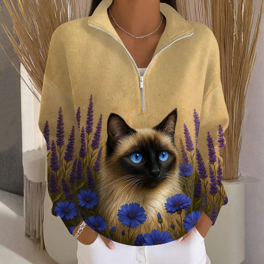Vintage Cat Print Sweatshirt