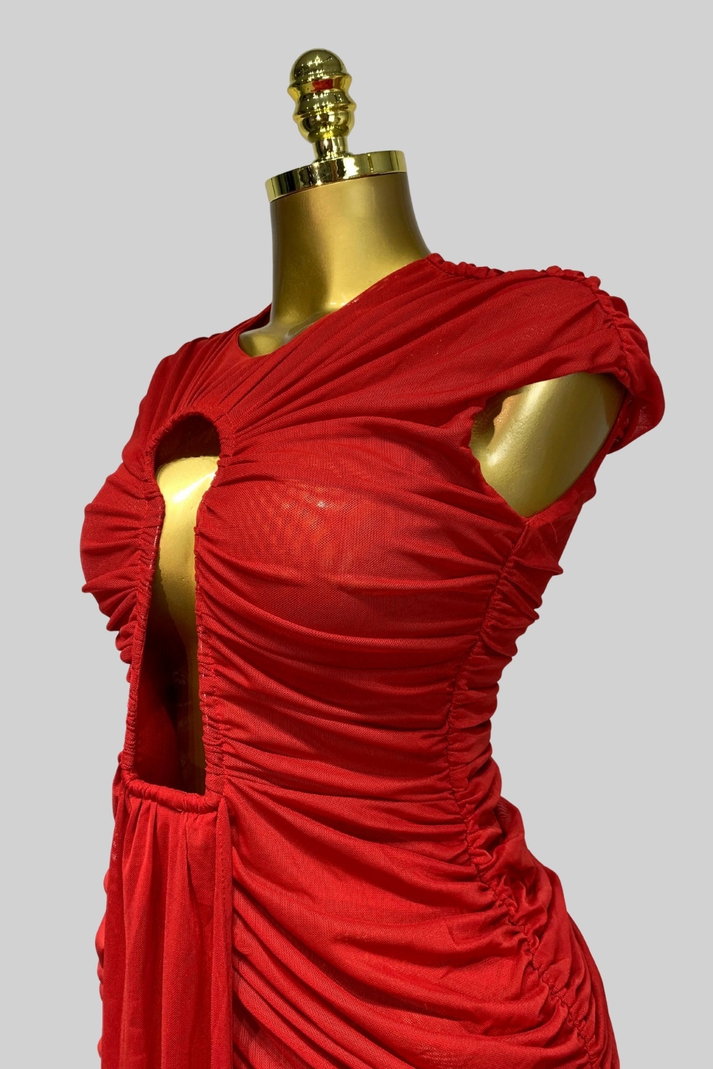 Draped Cut-Out Gown With Gathered Detailing  – Red