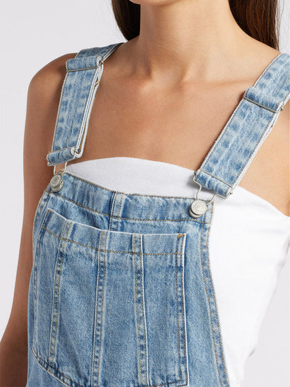 Front Slit Denim Overall Dress