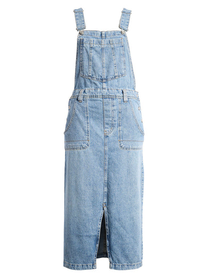 Front Slit Denim Overall Dress