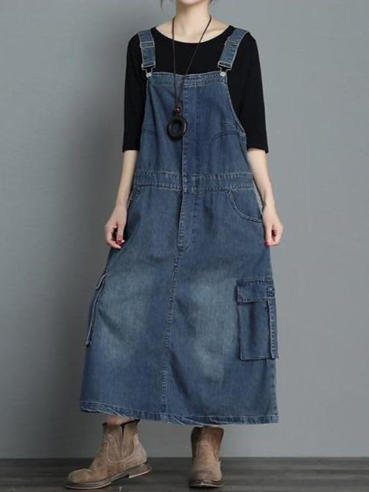 Loose Fit Denim Overall Dress
