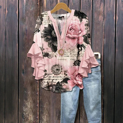 Vintage Floral Print Blouse