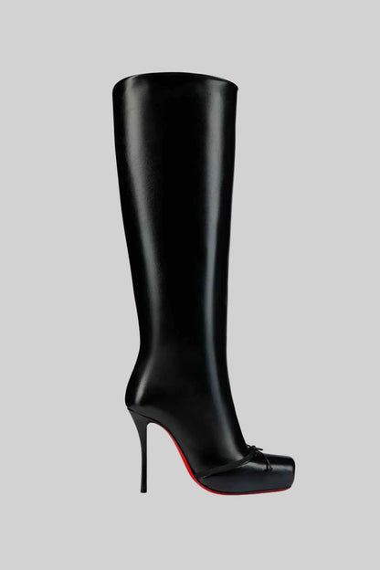 High-Heel Knee Boots With Red Soles – Black