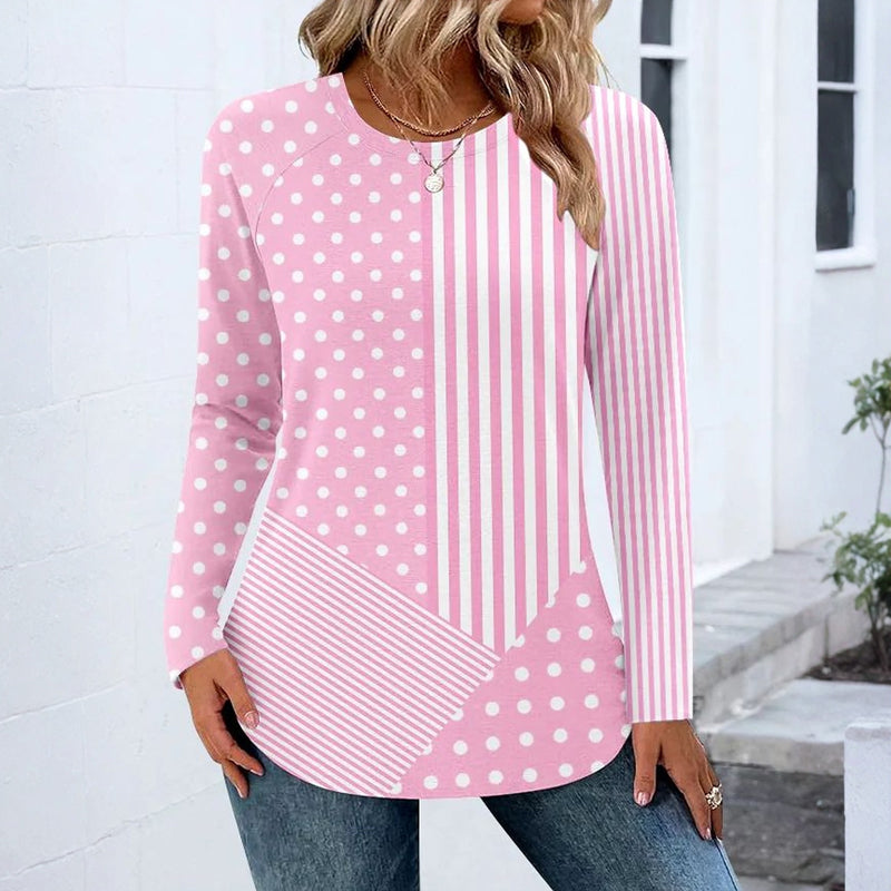 Polka Dot And Stripe Print T-Shirt