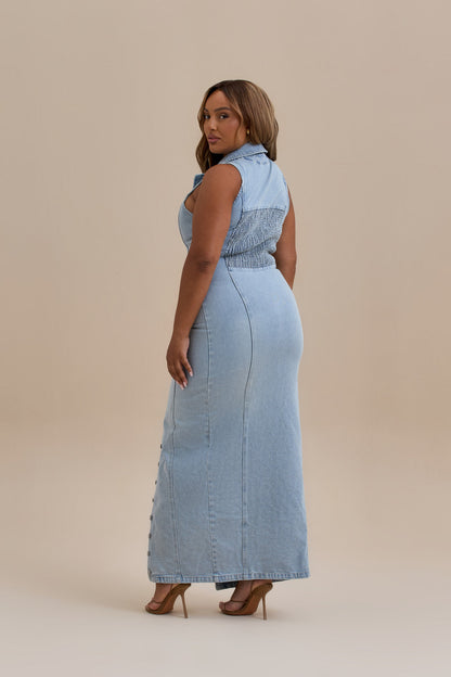 KENNY MAXI DRESS | MID WASH DENIM