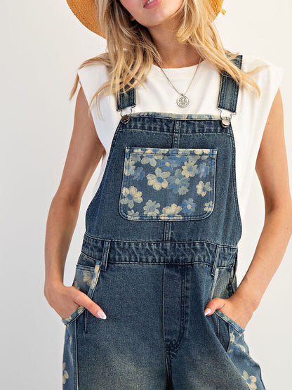 Flower Denim Overalls