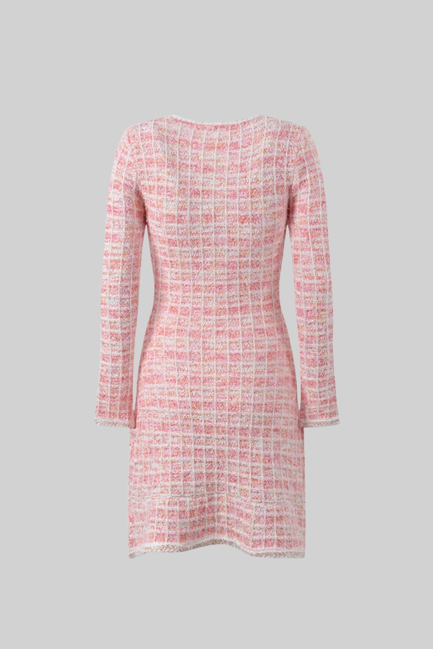 Tweed Mini Dress with Jewel Buttons - Pink
