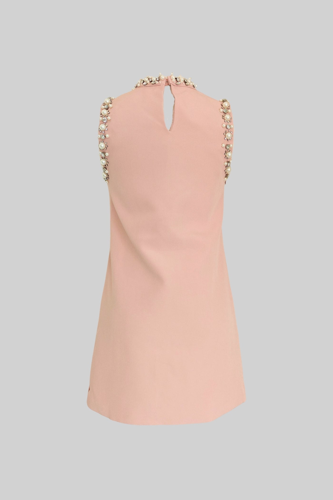 Embellished Sleeveless Mini Dress with High Neckline - Blush Pink