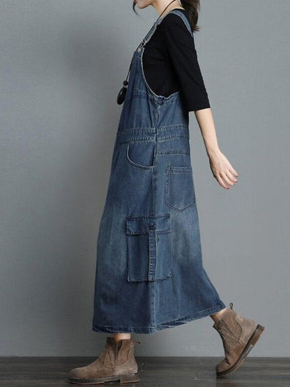 Loose Fit Denim Overall Dress