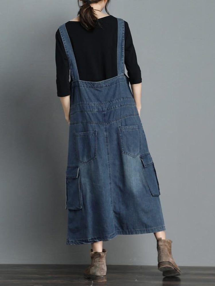 Loose Fit Denim Overall Dress