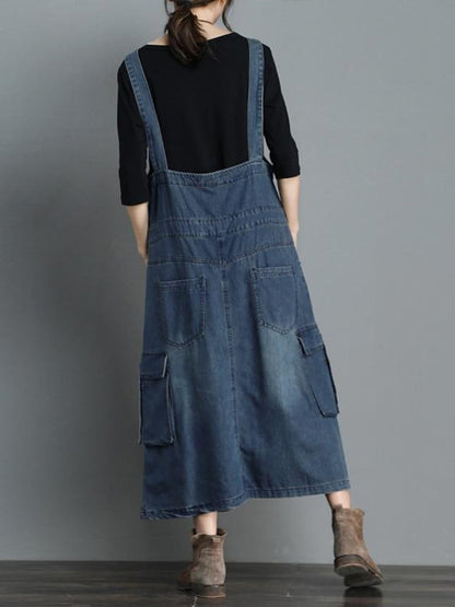 Loose Fit Denim Overall Dress