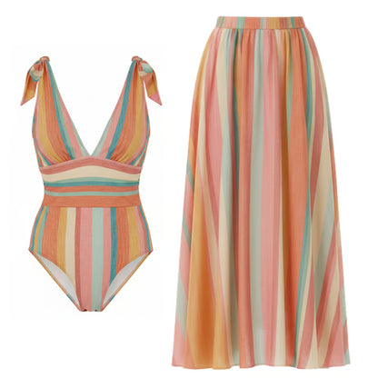 Azure Bloom Floral One-Piece & Skirt Set