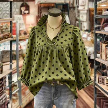 【Long Sleeve】Vintage Polka Dot Blouse