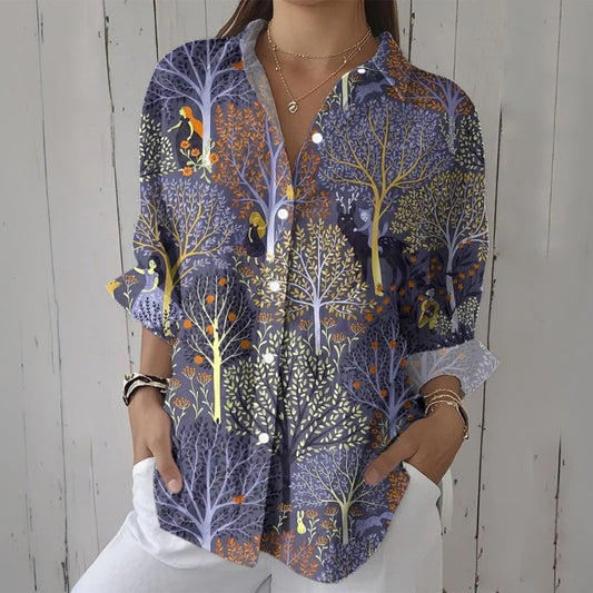 【Long Sleeve】Vintage Tree Print Blouse