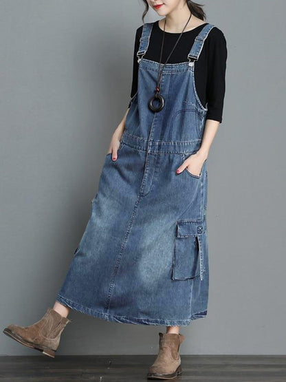 Loose Fit Denim Overall Dress