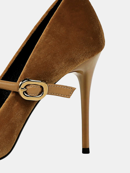 Faux Suede Pointed-Toe Mary Jane Pumps