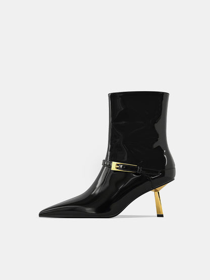 Patent PU Pointed Toe Stiletto Ankle Boots