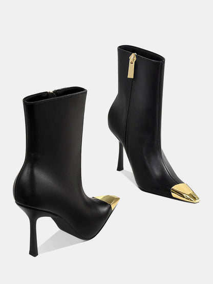 Golden Pointed Toe Ankle Boots