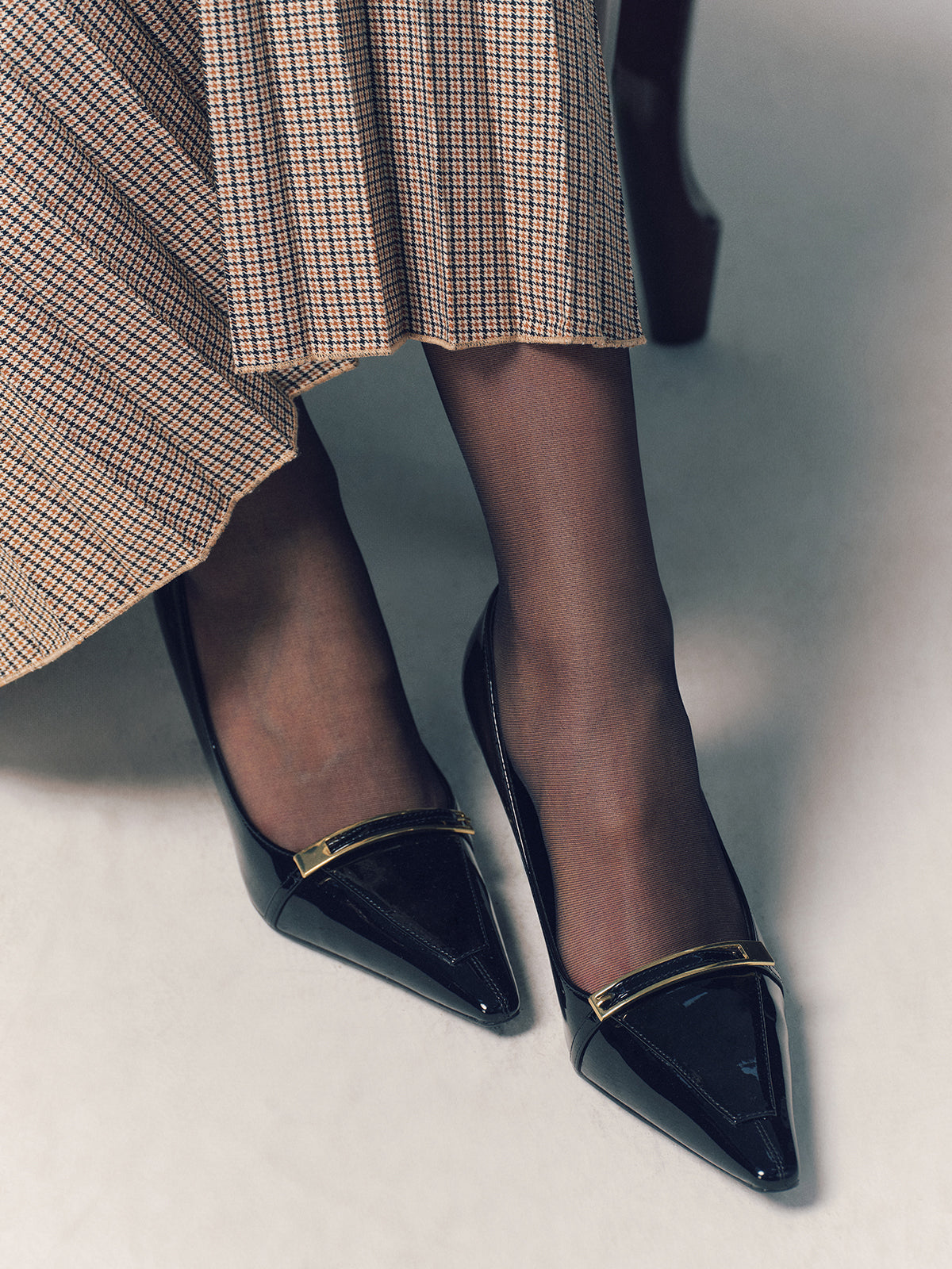 Metal Buckle Pointed-Toe Pumps