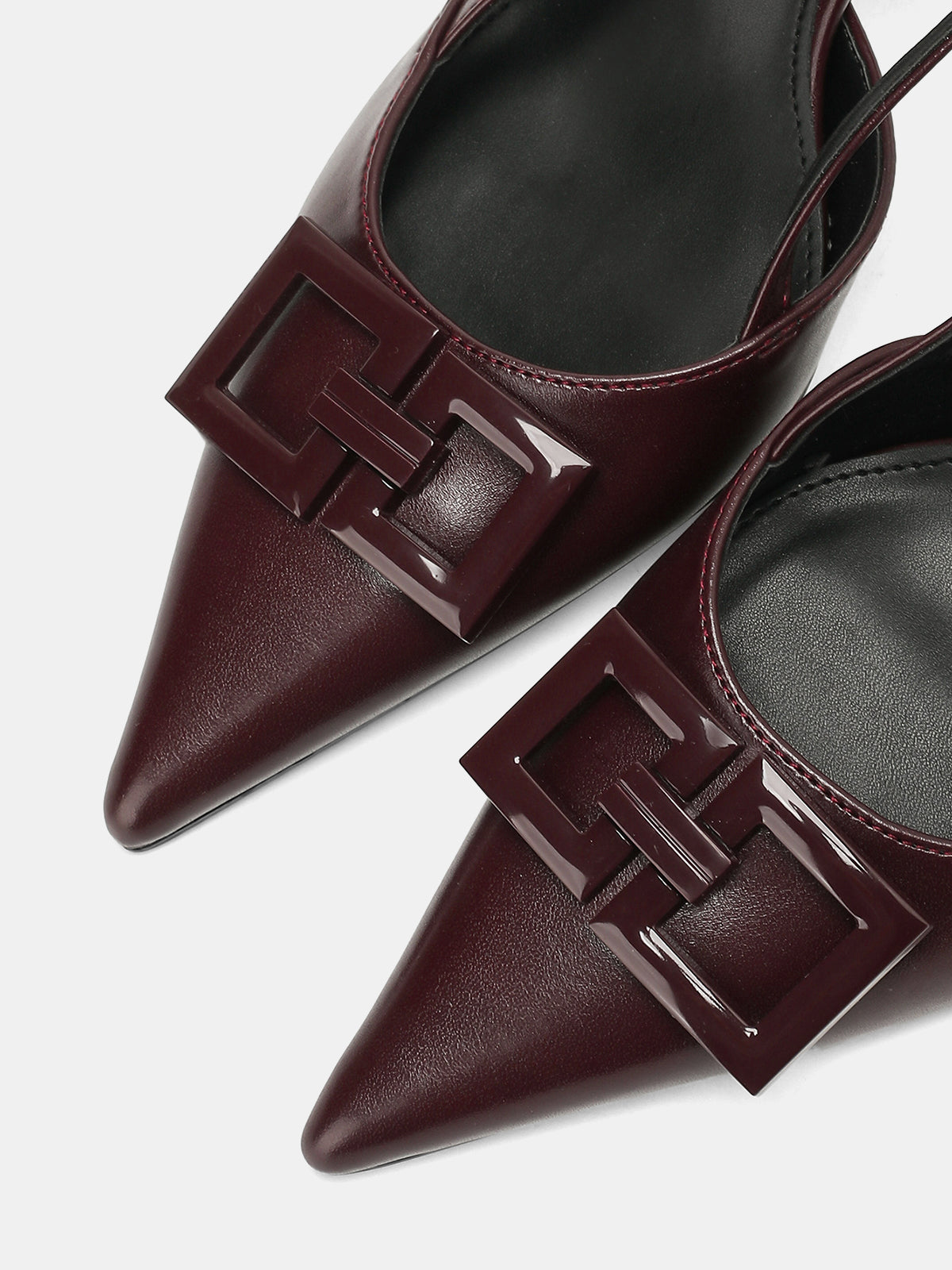 Square Accent Pointed-Toe Slingback Heels