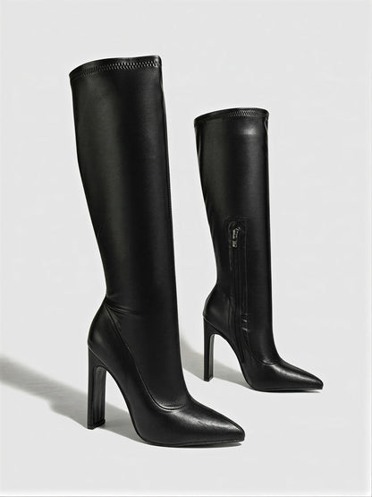 Pointed-Toe Stiletto Knee-High Boots