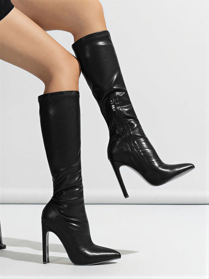Pointed-Toe Stiletto Knee-High Boots