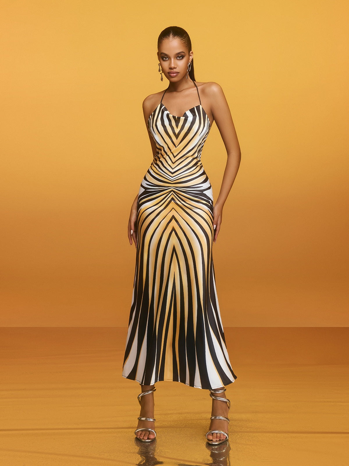 Brazia Halterneck Stripe Midi Dress