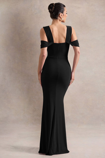 Amoura | Black Square-Neck Draped