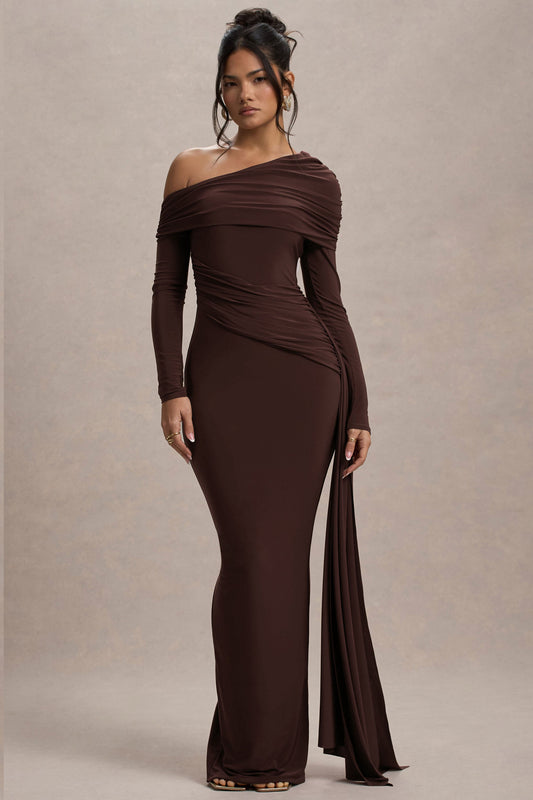 Valina | Brown Ruched Asymmetric