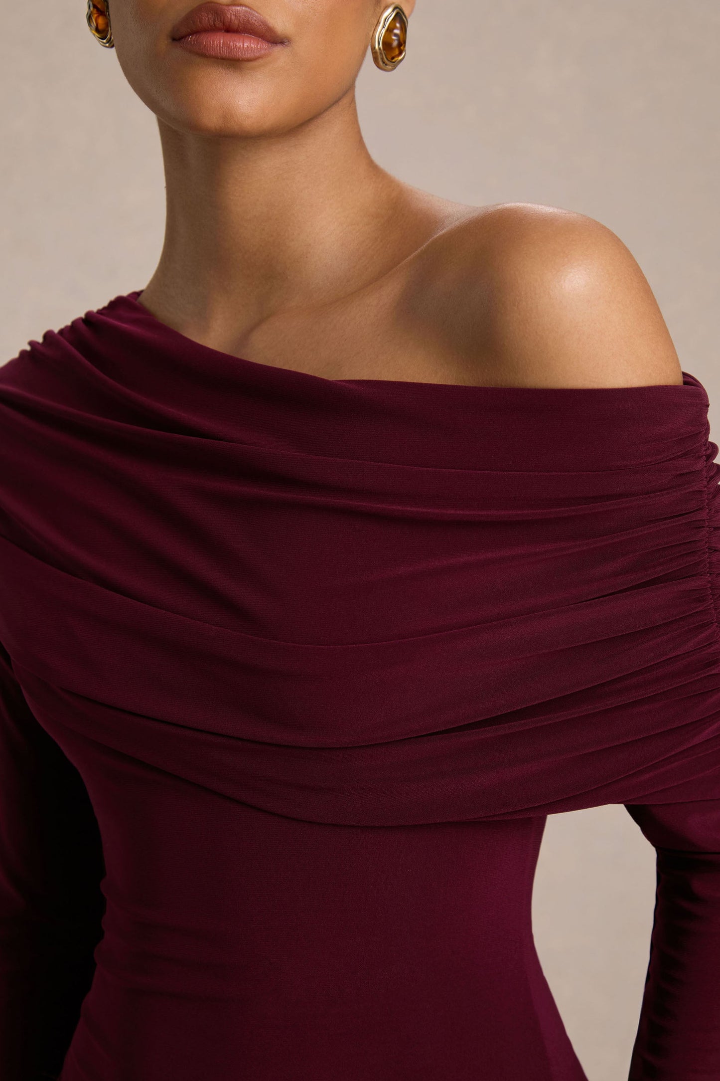 Farah | Burgundy Asymmetric-Neck Maxi