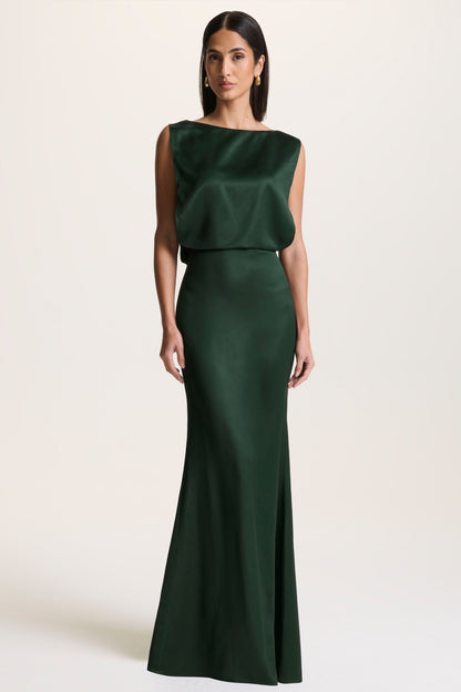 Stacey | Dark Green Slashed-Neck