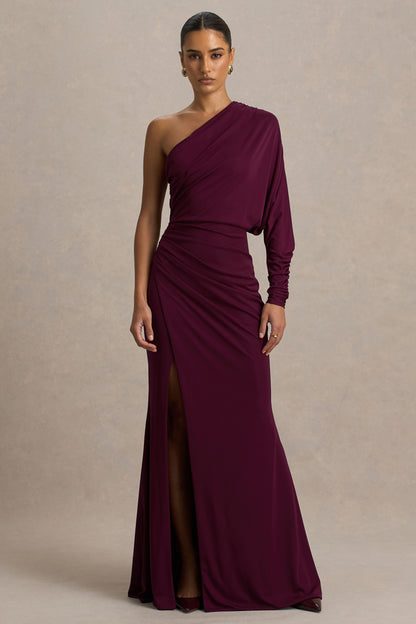 Lola | Burgundy Asymmetric-Neck Maxi
