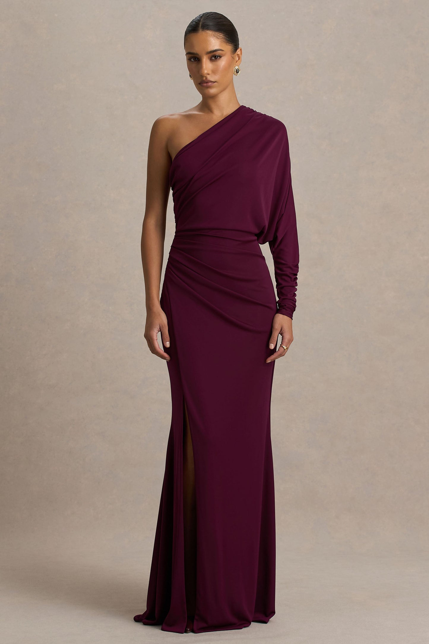 Lola | Burgundy Asymmetric-Neck Maxi