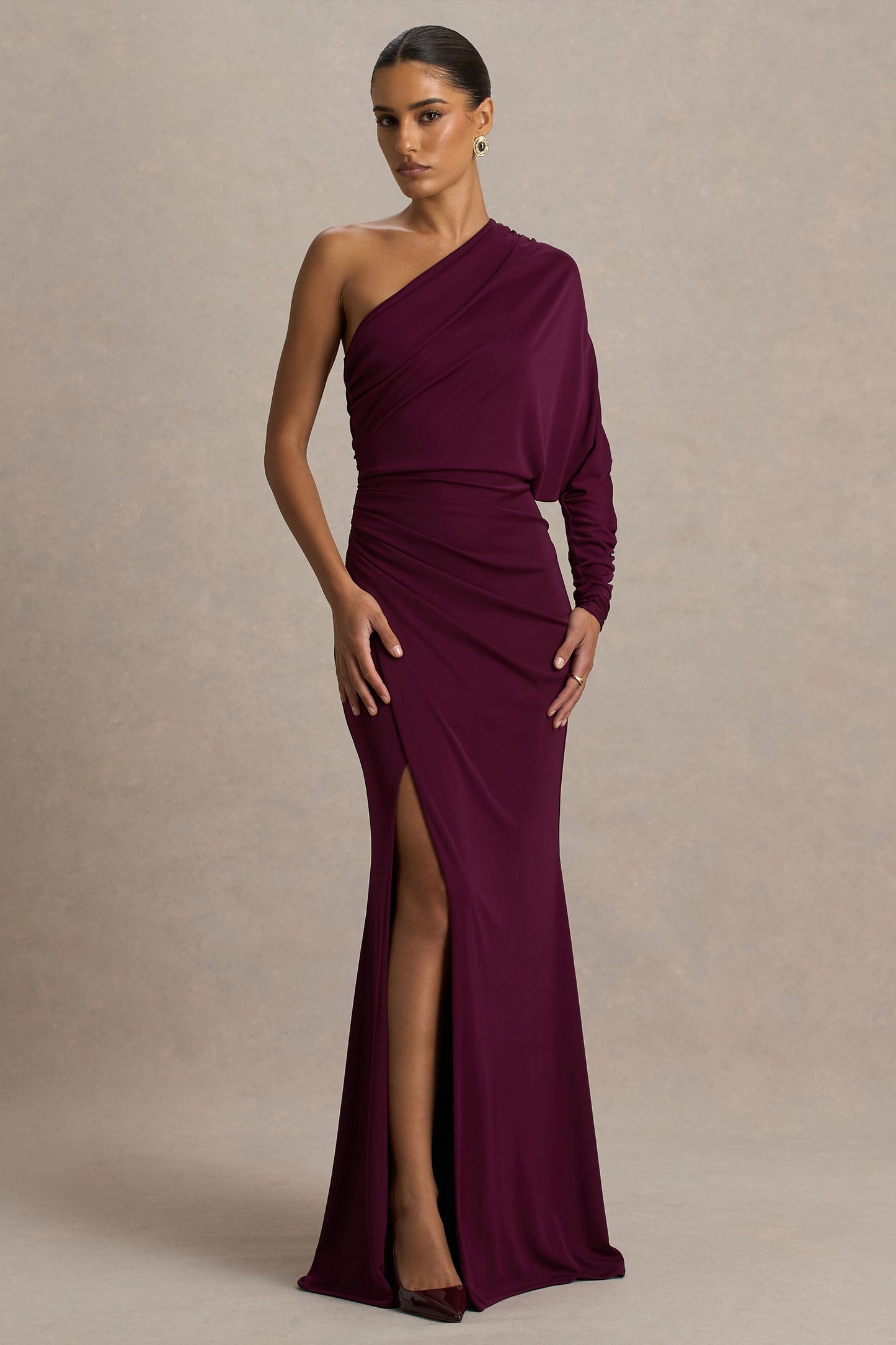 Lola | Burgundy Asymmetric-Neck Maxi